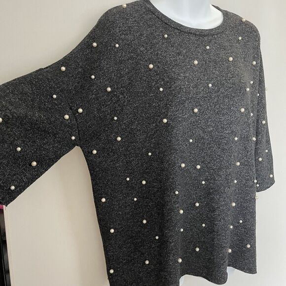 ZARA Pearl Buttery Soft Touch Sweater Charcoal Grey Oversized 3/4 Sleeves SZ S - Picture 5 of 12